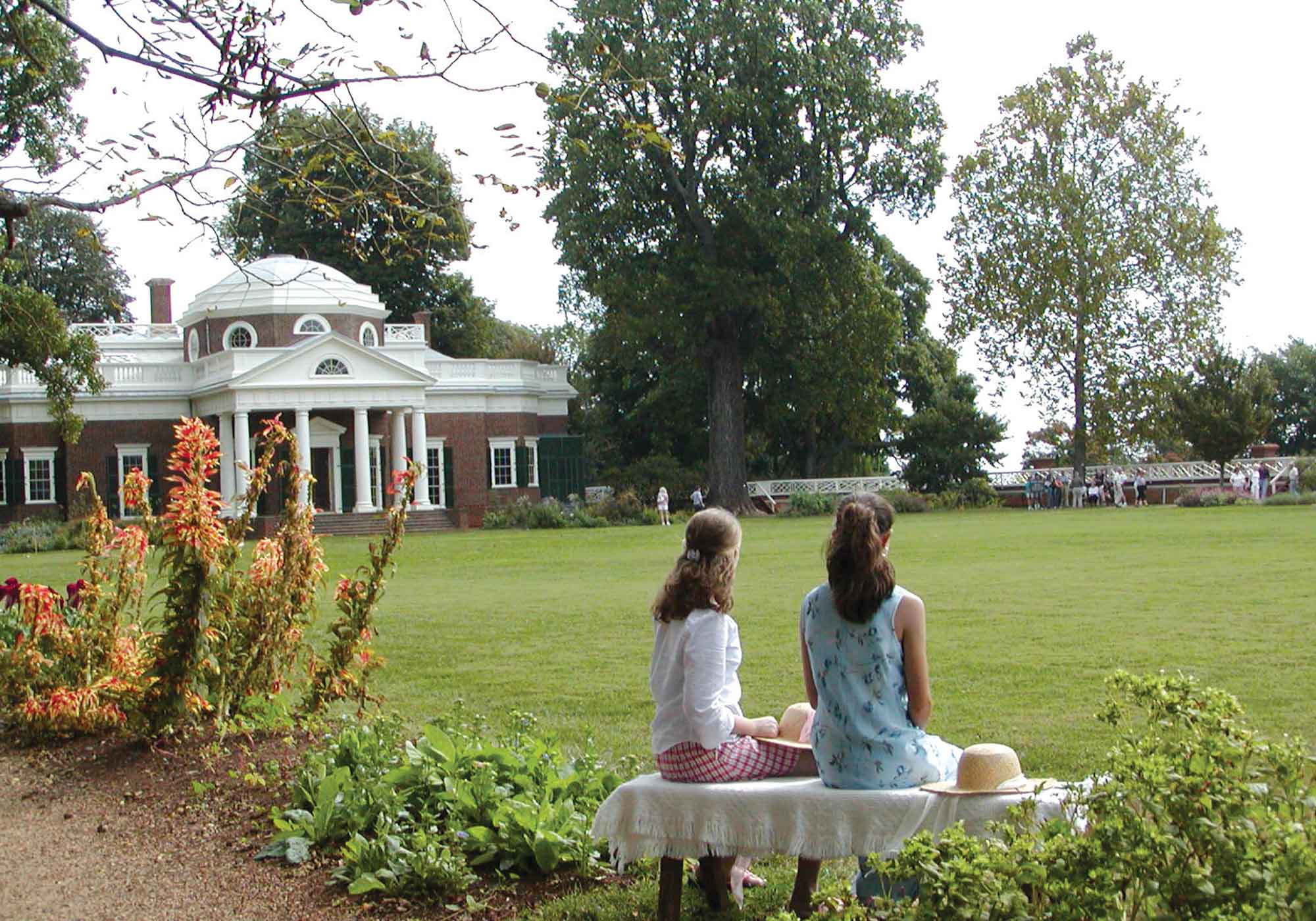 two girls in garden at Thomas Jefferson's Monticello, Virginia