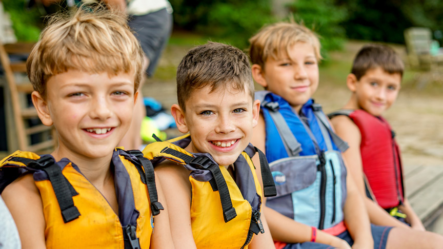 boys with life vests at Camp High Rocks