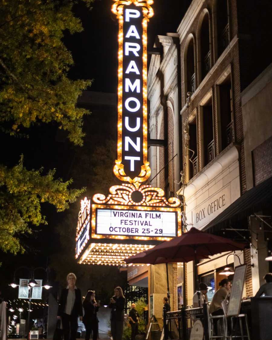 Paramount Theatre sign with Virginia Film Festival on the marquee